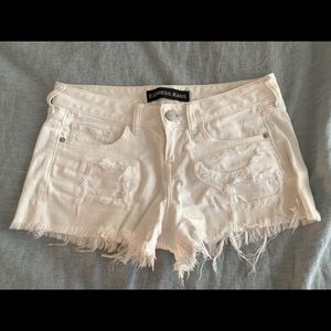 Express Distressed White Jean Shorts
